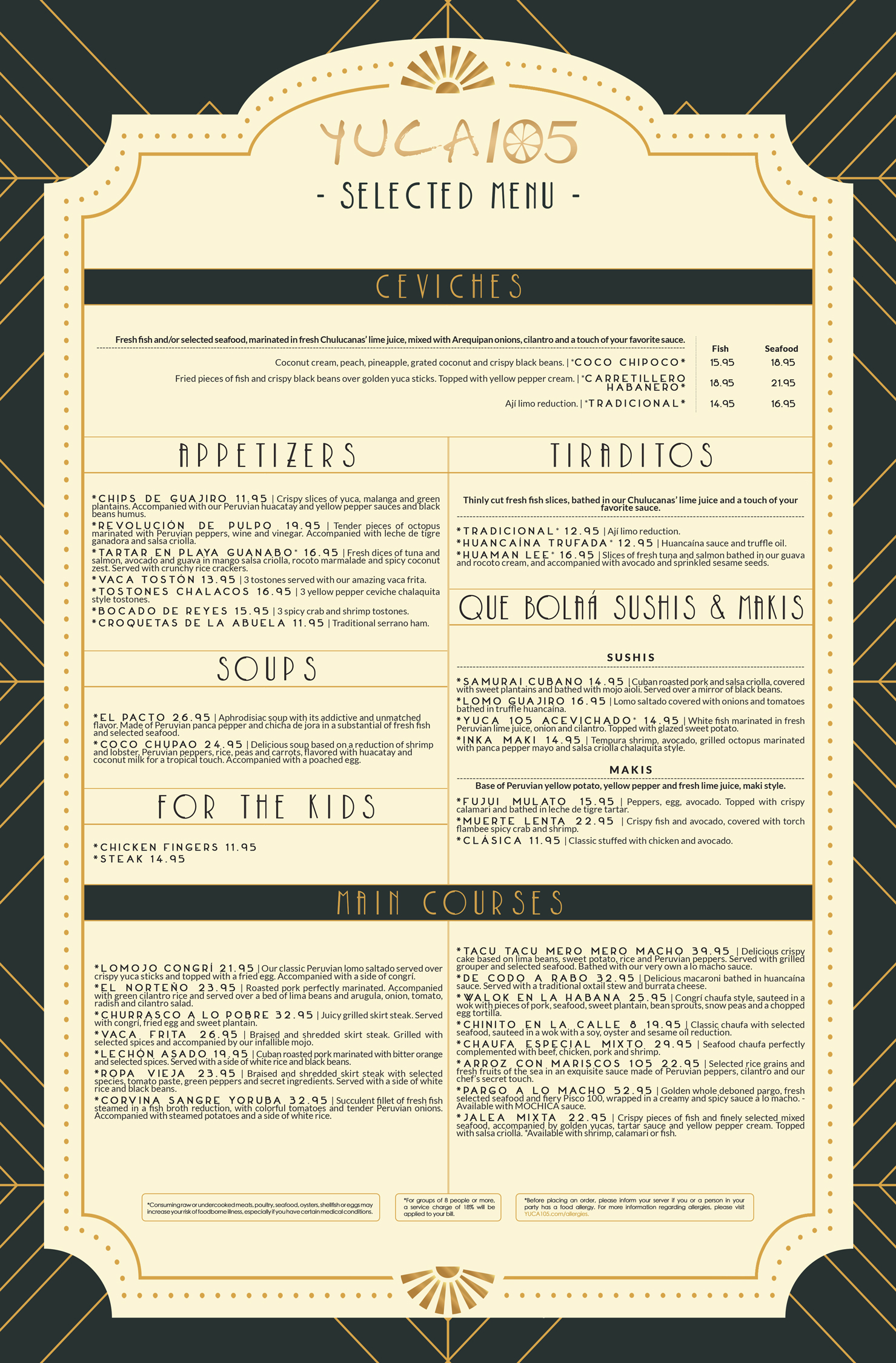 YUCA 105 food menu